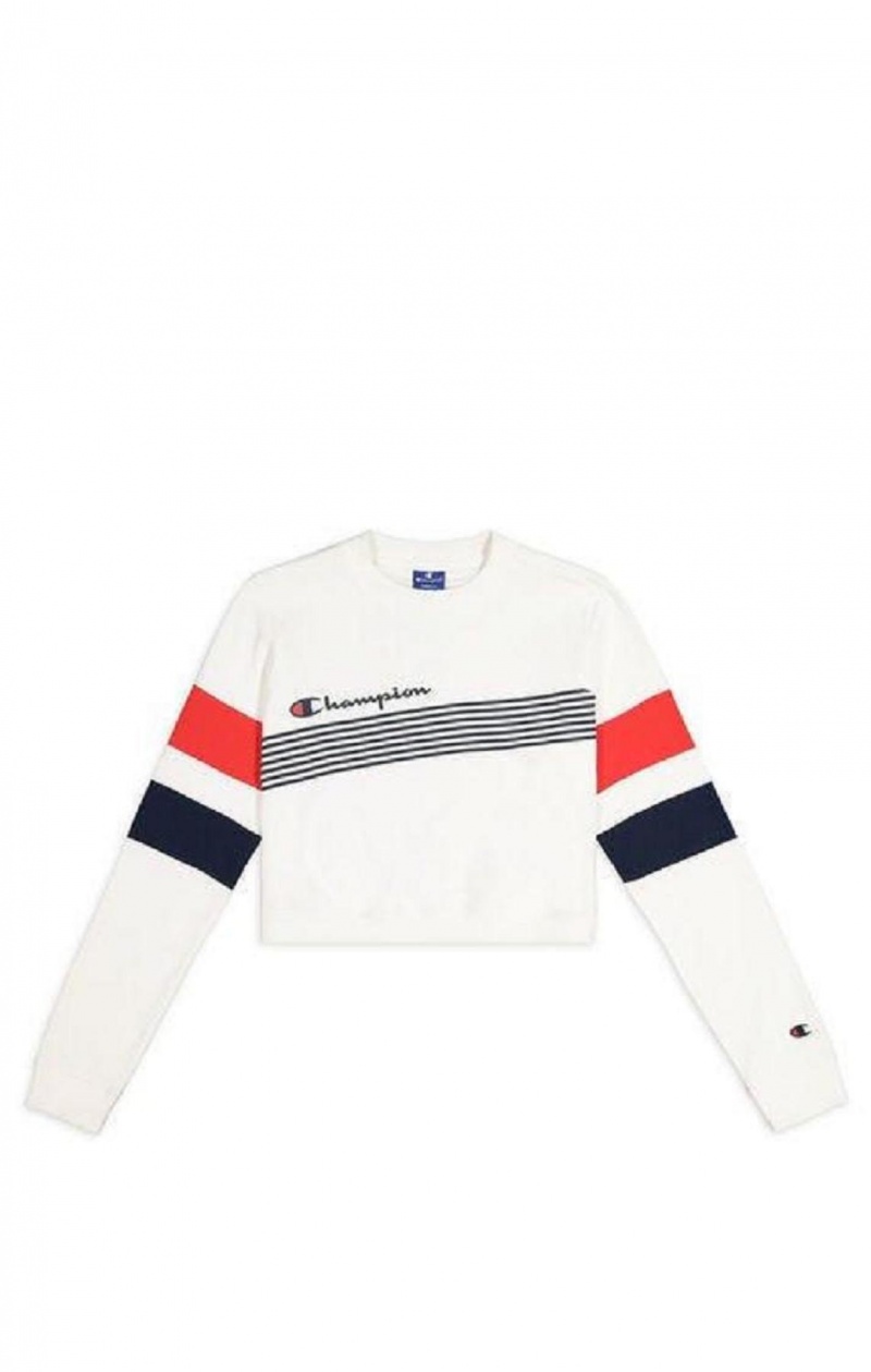 Dámské Mikiny Champion Grafická Stripe And Colour Block Cropped Sweatshirt Bílé | 9742-KMWPA