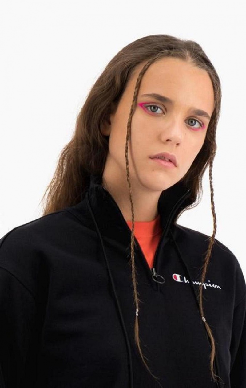 Dámské Mikiny Champion Half Zip-Up High Neck Fleece Cropped Sweatshirt Černé | 4098-VAKRG