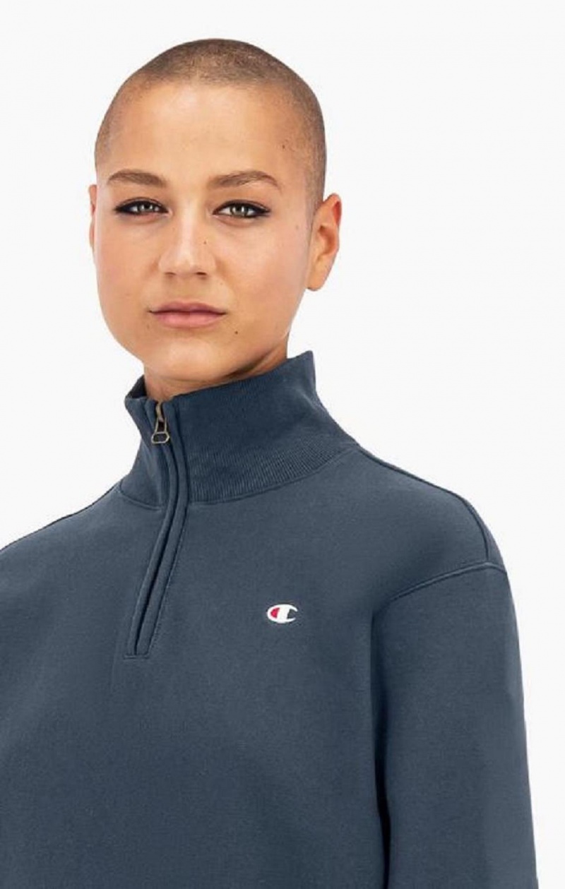 Dámské Mikiny Champion Half Zip-Up Reverse Weave Cropped Sweatshirt Tmavě Tyrkysové | 2973-DWJOG