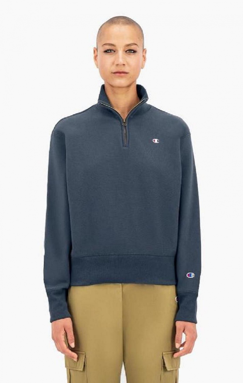 Dámské Mikiny Champion Half Zip-Up Reverse Weave Cropped Sweatshirt Tmavě Tyrkysové | 2973-DWJOG