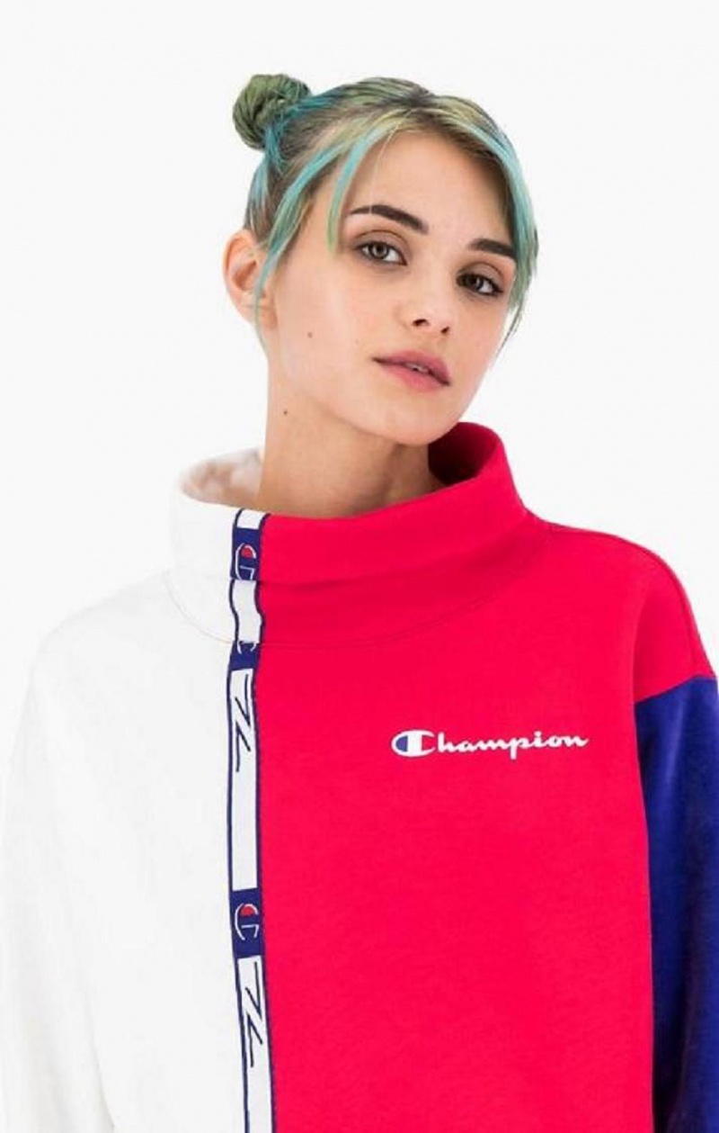 Dámské Mikiny Champion High Neck Colour Block Retro Sweatshirt Červené Bílé | 7821-TECDJ