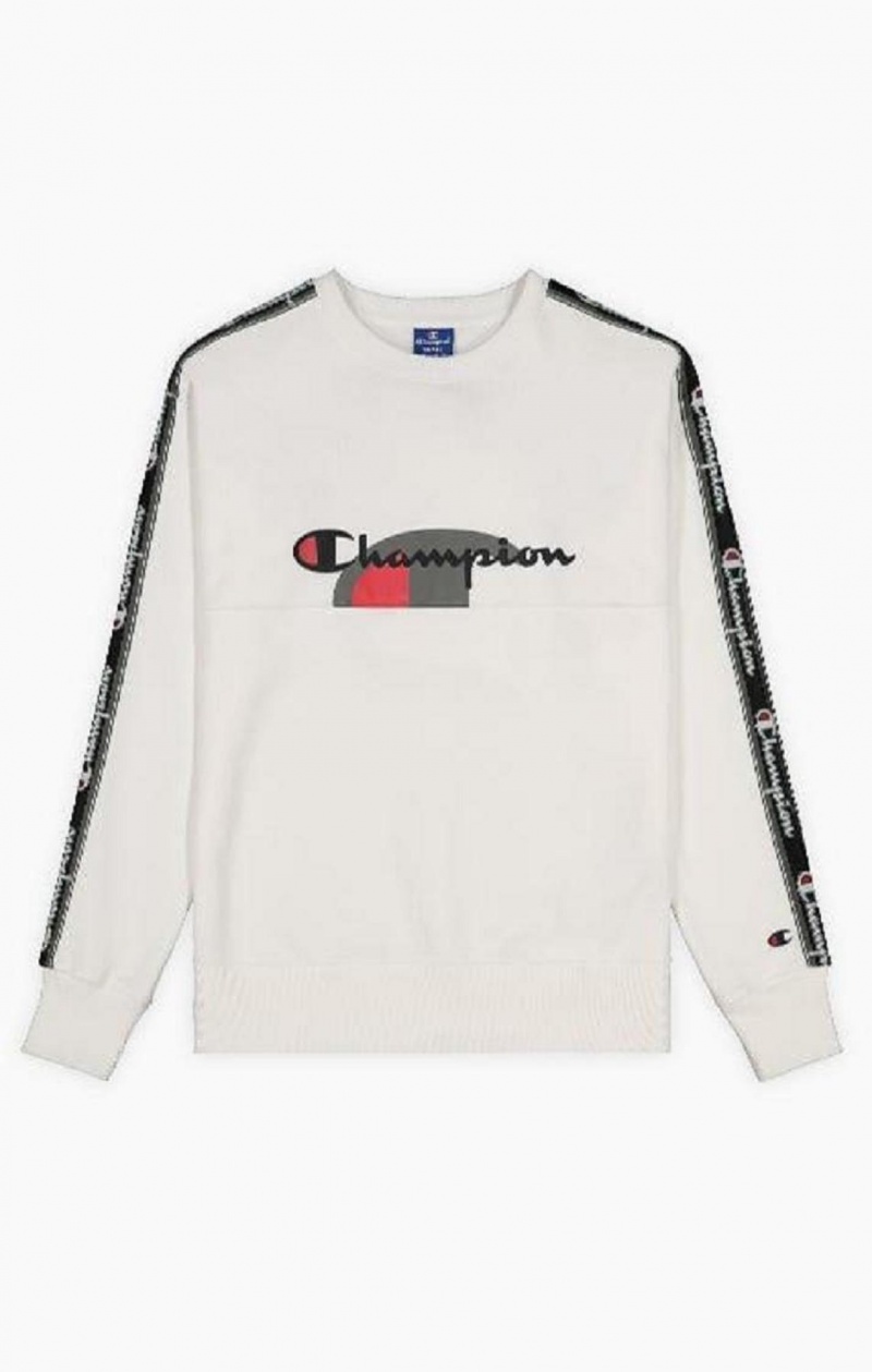 Dámské Mikiny Champion Multi Logo Jacquard Tape Sweatshirt Bílé | 8063-TFQVW