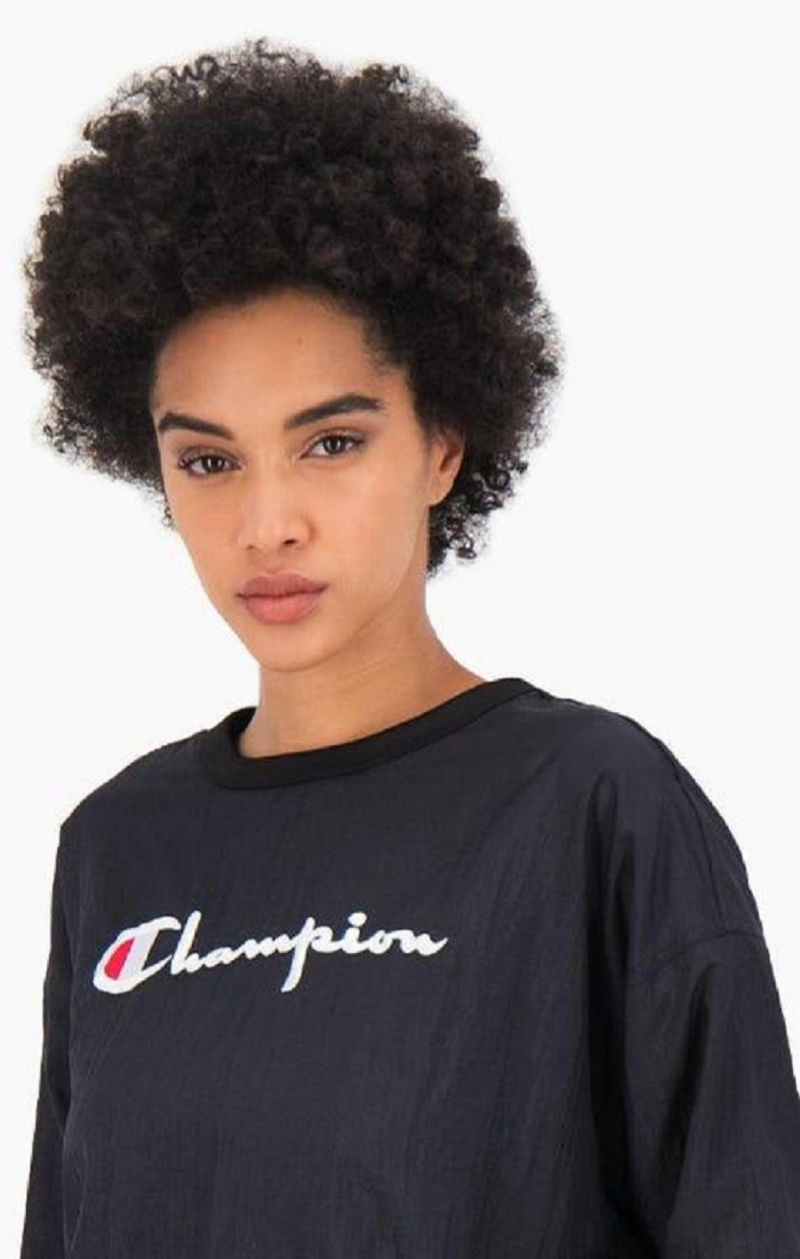 Dámské Mikiny Champion Panel Detail Script Logo Sweatshirt Černé | 1270-GDPFA