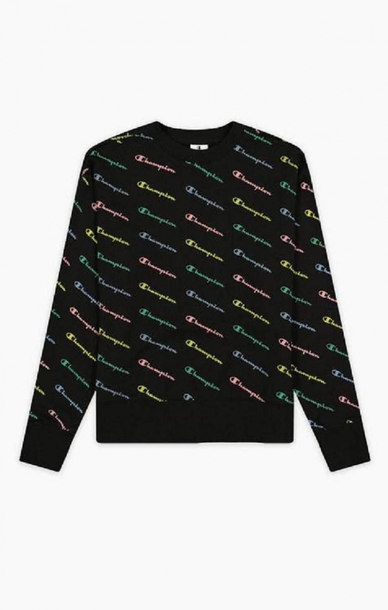 Dámské Mikiny Champion Repeat Rainbow Script Logo Print Sweatshirt Černé | 4076-ESPID