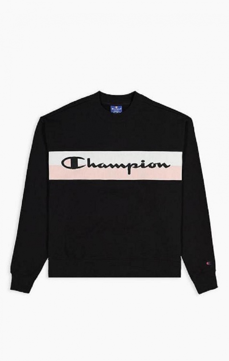 Dámské Mikiny Champion Rib Insert Script Logo Bavlněné Terry Sweatshirt Černé | 8679-AGMKL