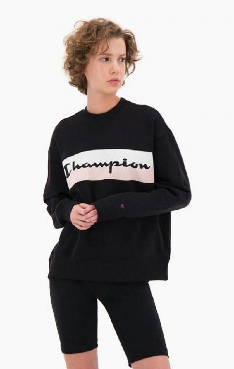 Dámské Mikiny Champion Rib Insert Script Logo Bavlněné Terry Sweatshirt Černé | 8679-AGMKL