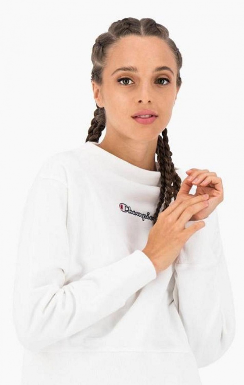 Dámské Mikiny Champion Satin Stitch Script Logo Sweatshirt Bílé | 7480-TROUX