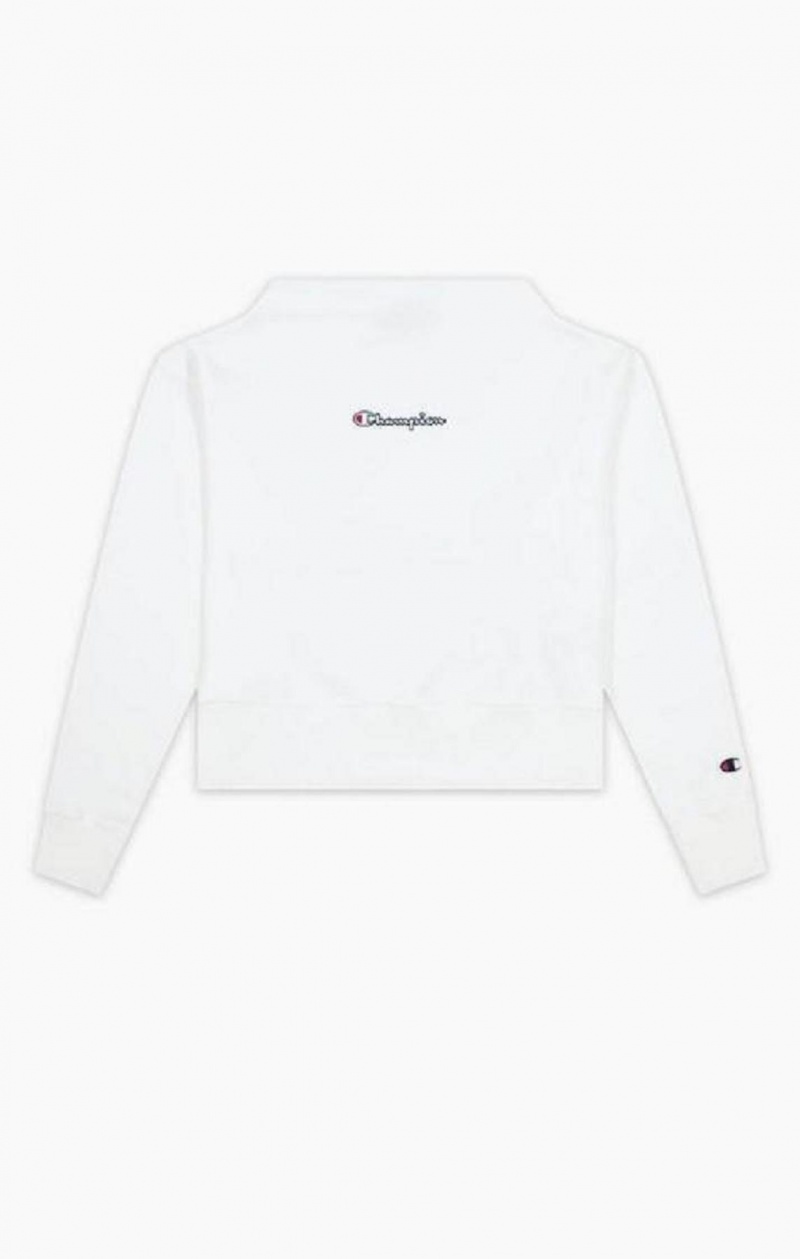 Dámské Mikiny Champion Satin Stitch Script Logo Sweatshirt Bílé | 7480-TROUX