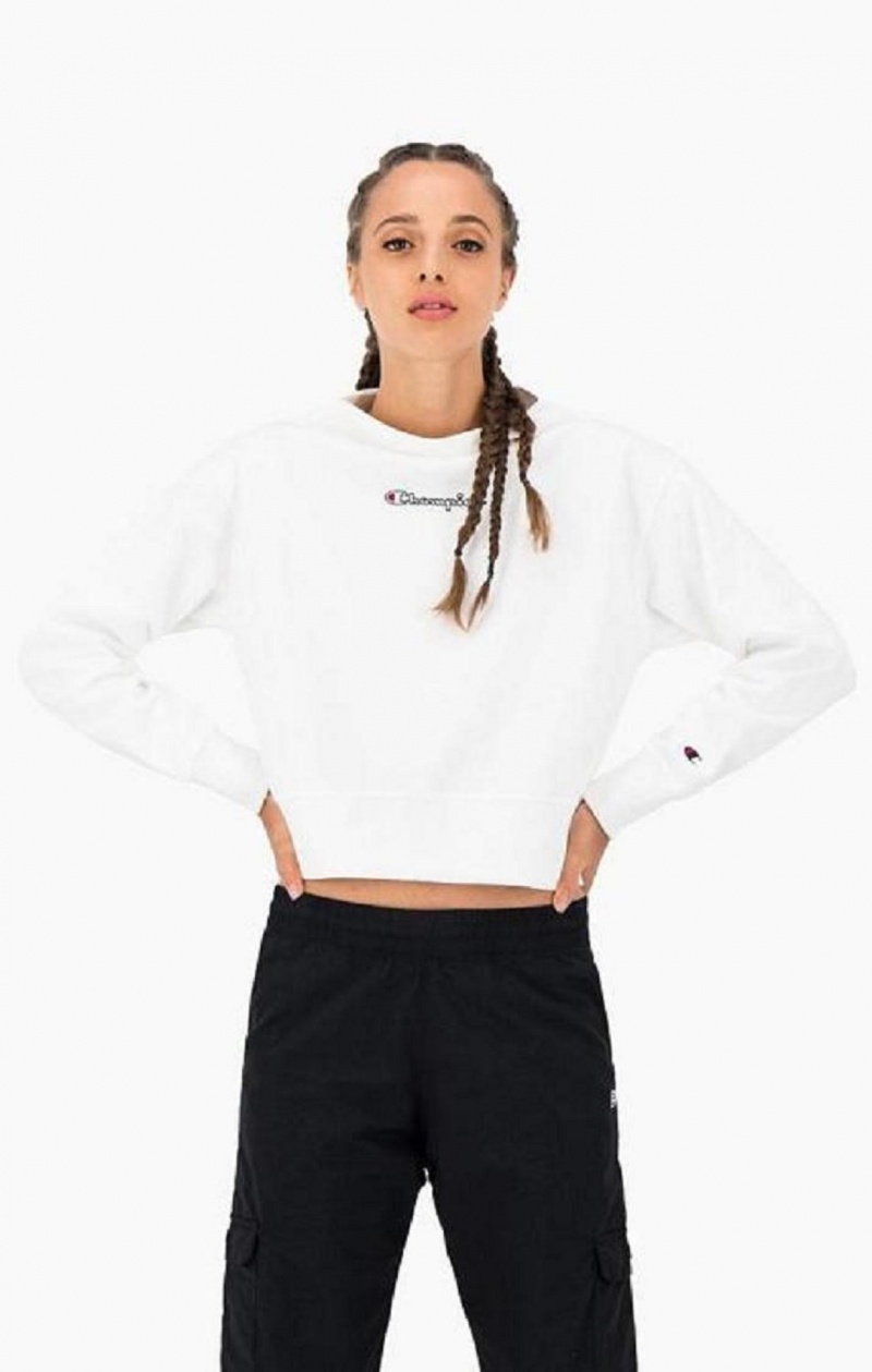 Dámské Mikiny Champion Satin Stitch Script Logo Sweatshirt Bílé | 7480-TROUX