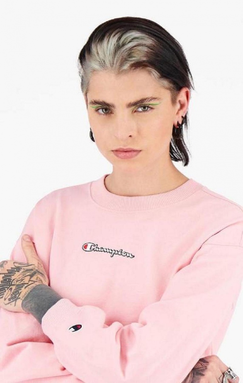 Dámské Mikiny Champion Script Logo Cropped Boxy Sweatshirt Růžové | 5604-CLAFP