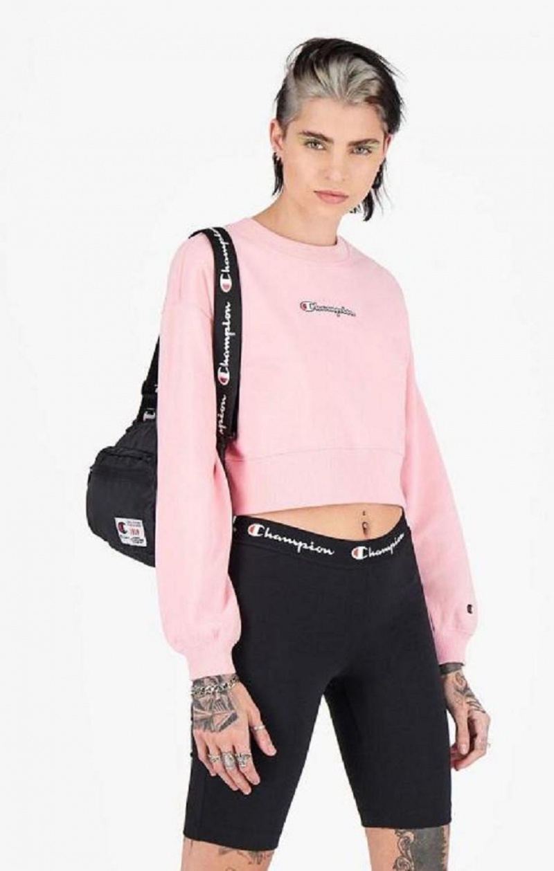 Dámské Mikiny Champion Script Logo Cropped Boxy Sweatshirt Růžové | 5604-CLAFP