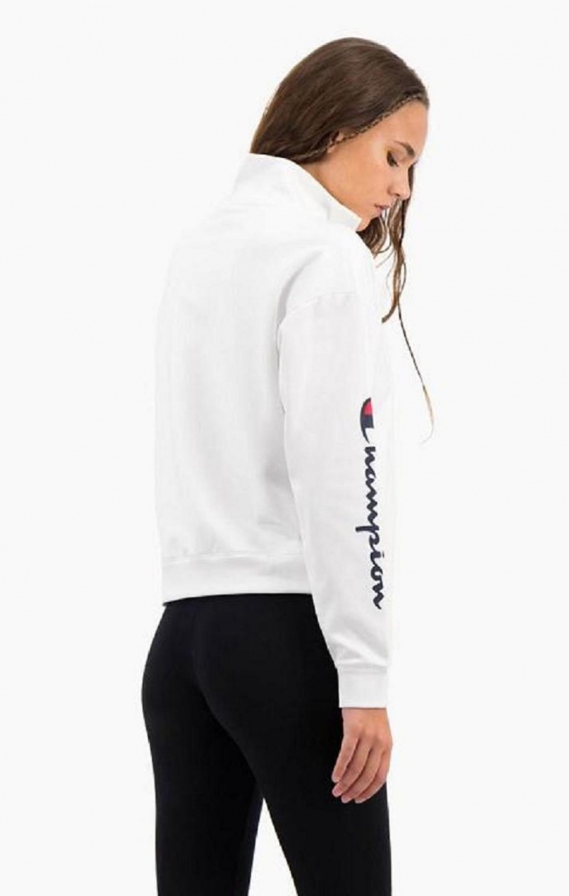 Dámské Mikiny Champion Script Logo Half Zip-Up Shiny Fleece Sweatshirt Bílé | 3092-KOAPX