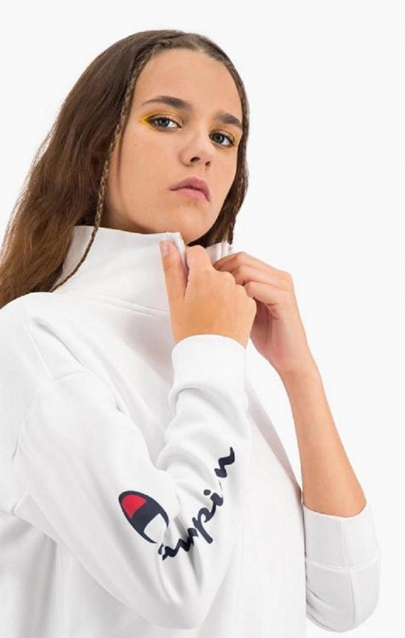 Dámské Mikiny Champion Script Logo Half Zip-Up Shiny Fleece Sweatshirt Bílé | 3092-KOAPX