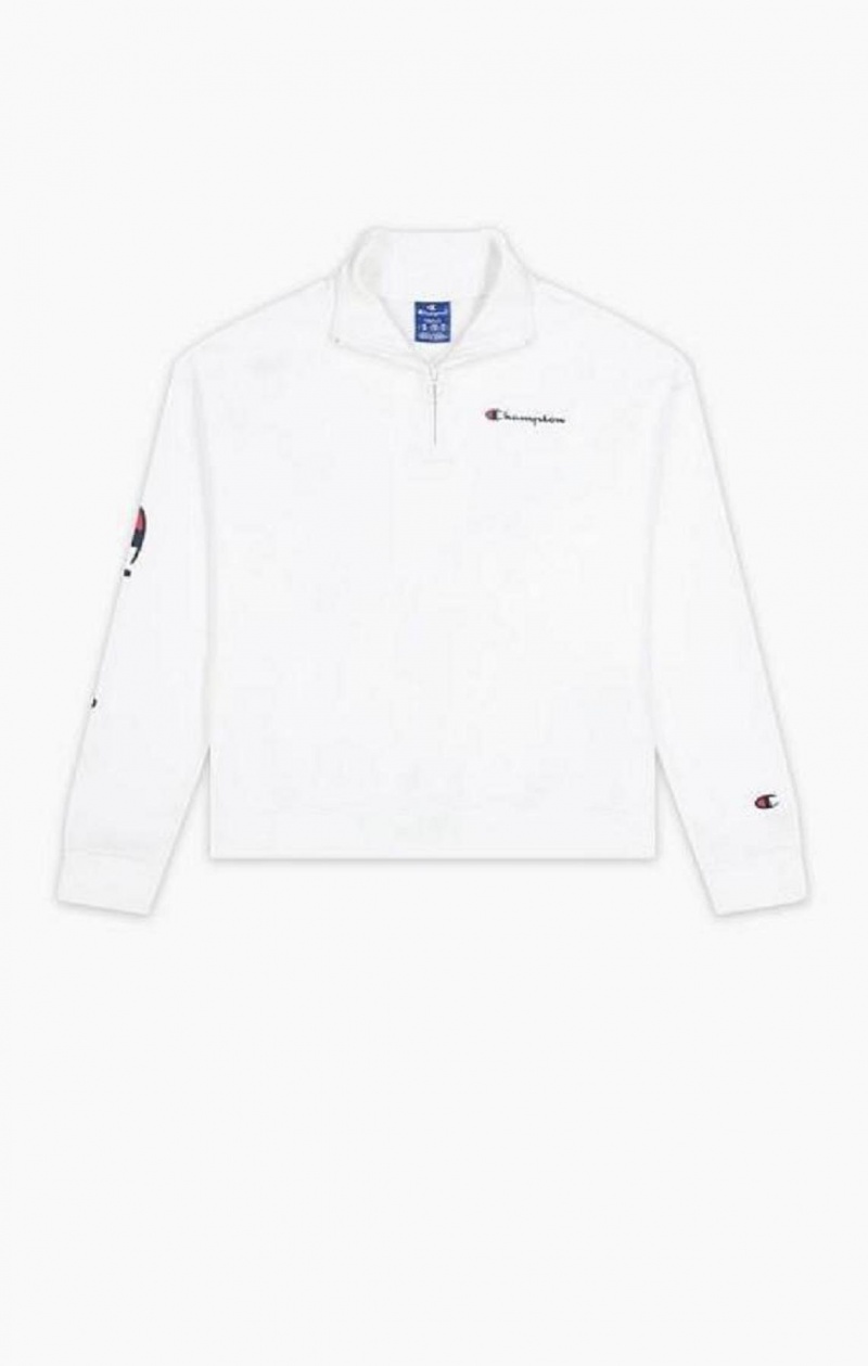 Dámské Mikiny Champion Script Logo Half Zip-Up Shiny Fleece Sweatshirt Bílé | 3092-KOAPX