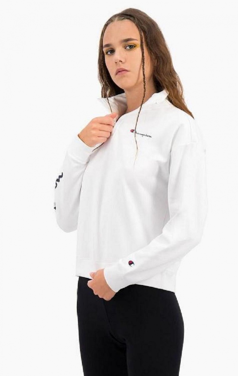 Dámské Mikiny Champion Script Logo Half Zip-Up Shiny Fleece Sweatshirt Bílé | 3092-KOAPX