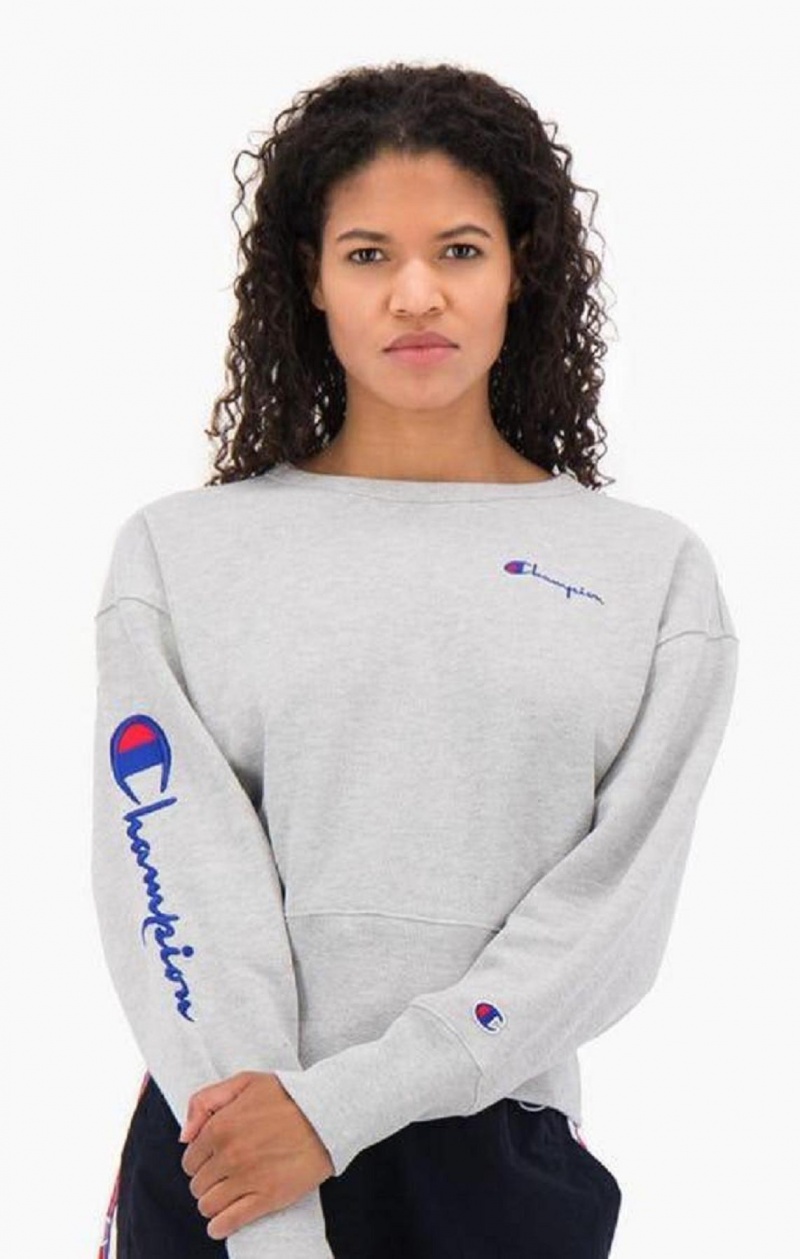 Dámské Mikiny Champion Script Logo High Rib Reverse Weave Sweatshirt Světle Šedé | 6193-NBAVD