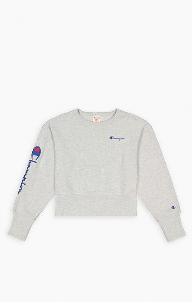 Dámské Mikiny Champion Script Logo High Rib Reverse Weave Sweatshirt Světle Šedé | 6193-NBAVD