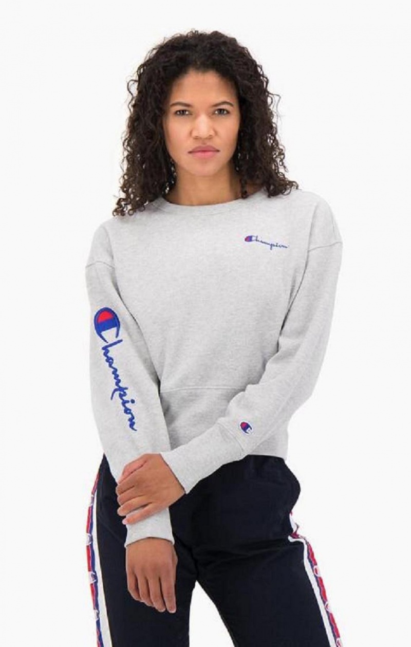 Dámské Mikiny Champion Script Logo High Rib Reverse Weave Sweatshirt Světle Šedé | 6193-NBAVD