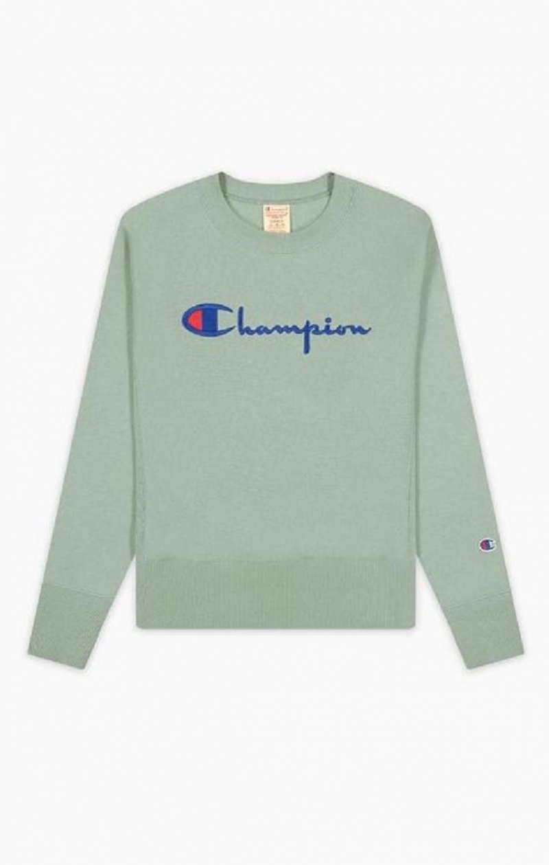 Dámské Mikiny Champion Script Logo Reverse Weave Sweatshirt Zelene | 6850-ESYIO