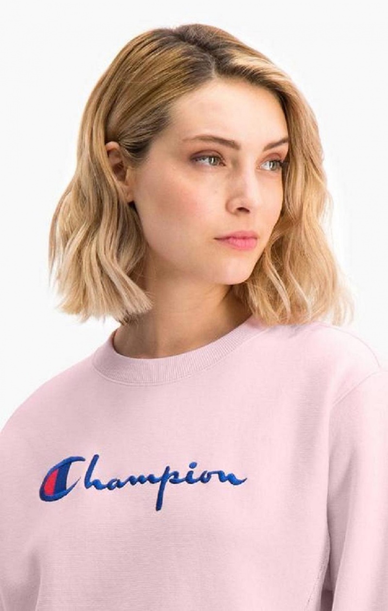 Dámské Mikiny Champion Script Logo Reverse Weave Sweatshirt Růžové | 5487-KONSU