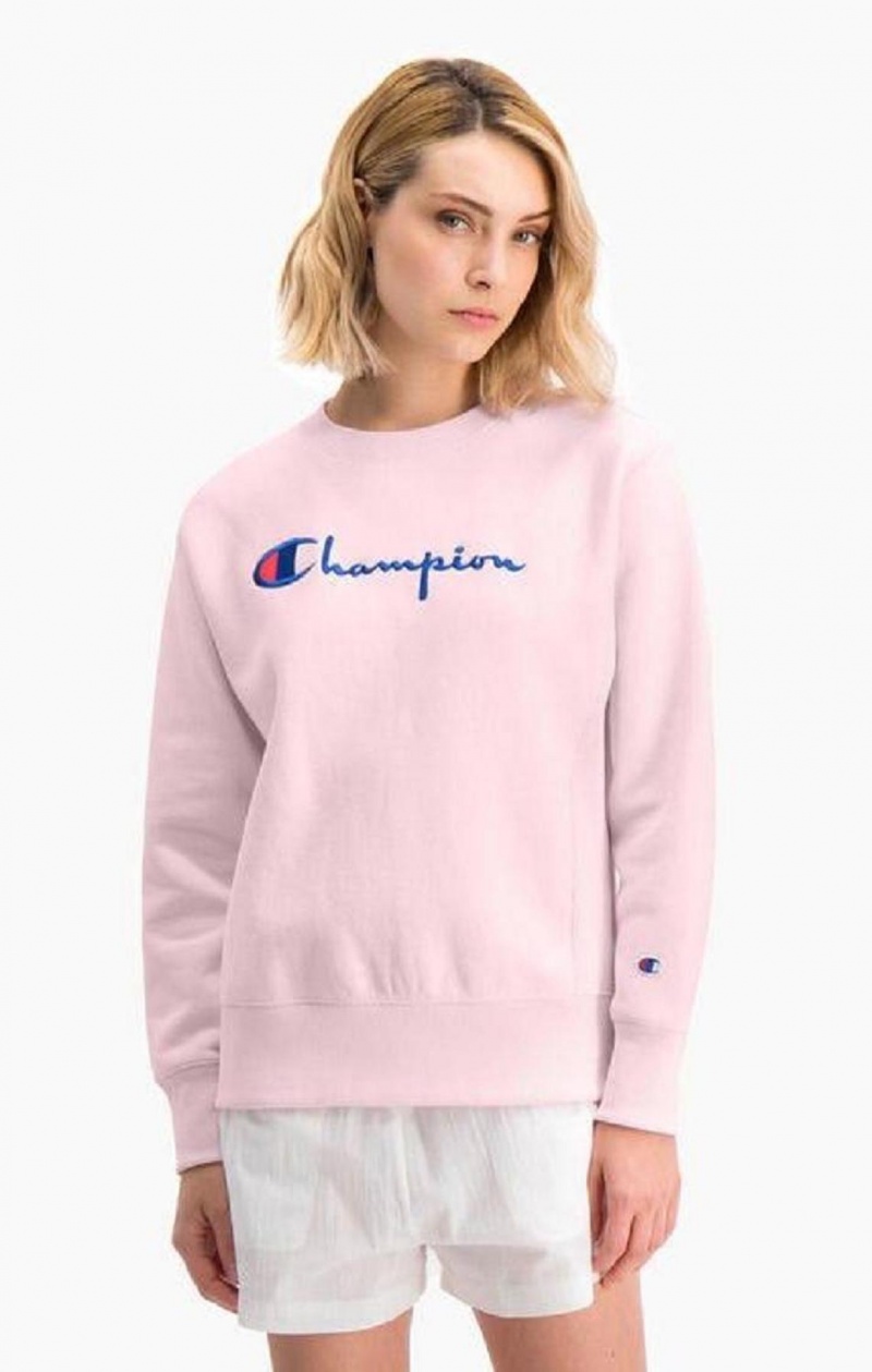 Dámské Mikiny Champion Script Logo Reverse Weave Sweatshirt Růžové | 5487-KONSU