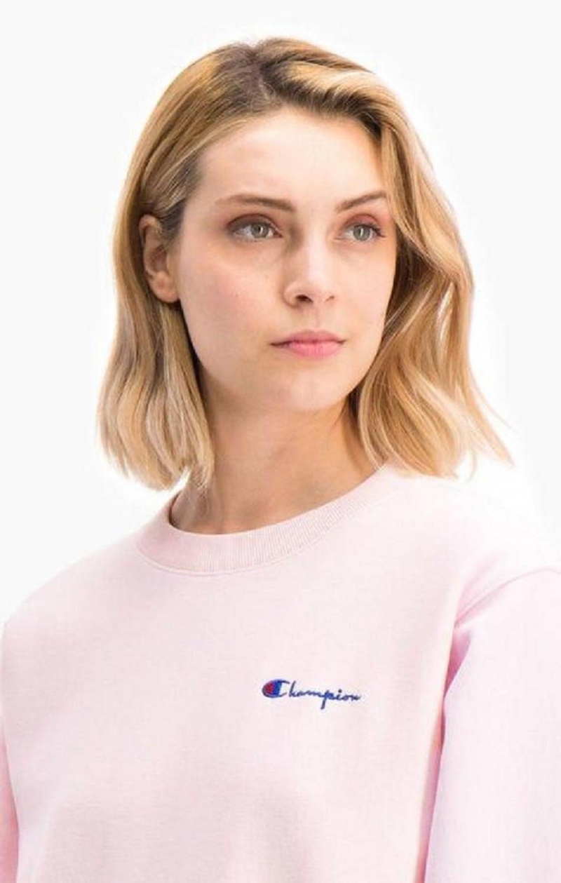 Dámské Mikiny Champion Small Script Logo Reverse Weave Sweatshirt Růžové | 6480-JUAKN