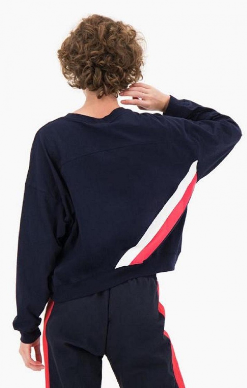 Dámské Mikiny Champion Two Tone Logo Stripe Back Sweatshirt Tmavě Blankyt | 9875-NMSAP