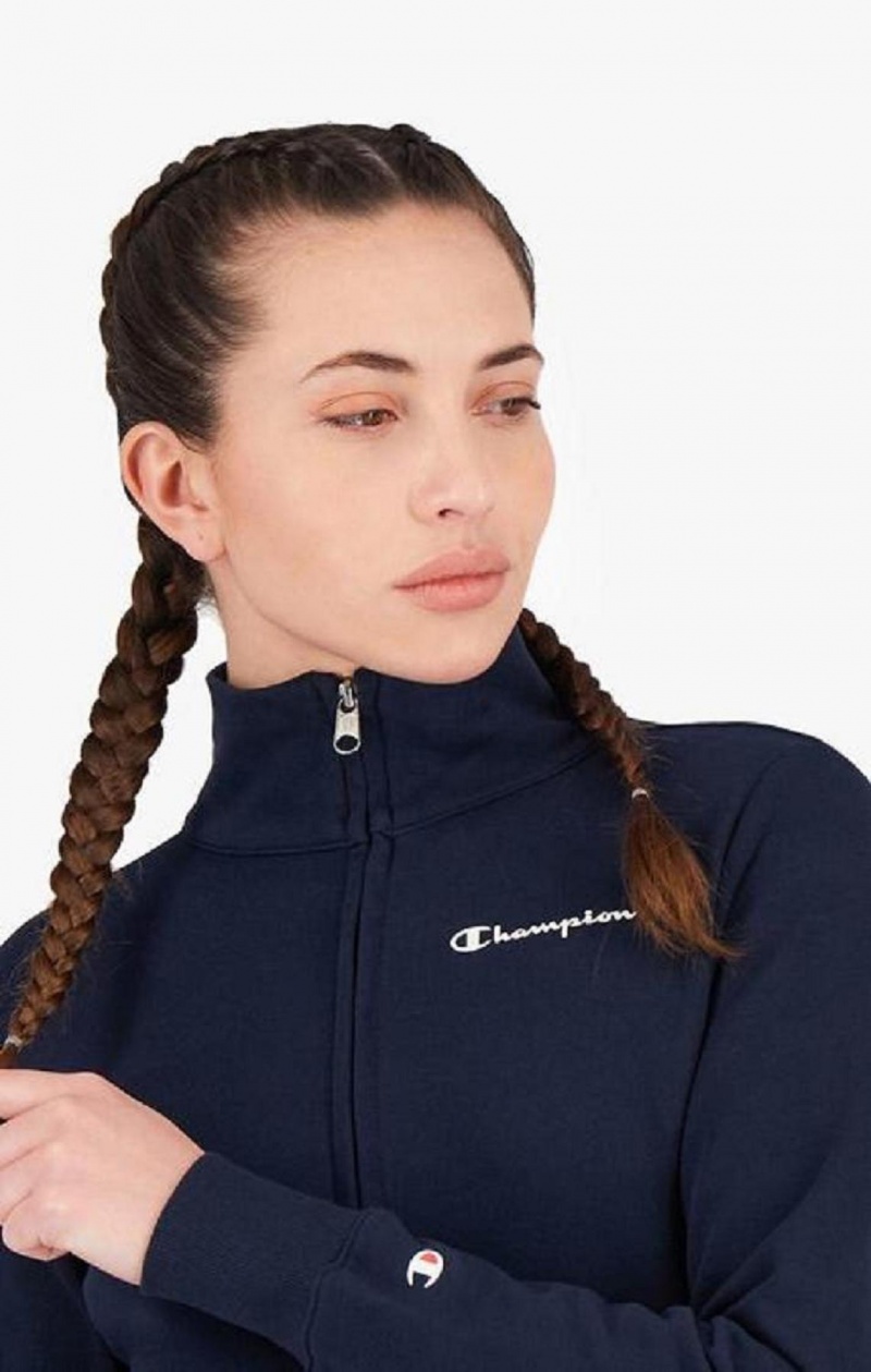 Dámské Mikiny Champion Zip-Up Small Script Logo Sweatshirt Tmavě Blankyt | 4916-VCUFE