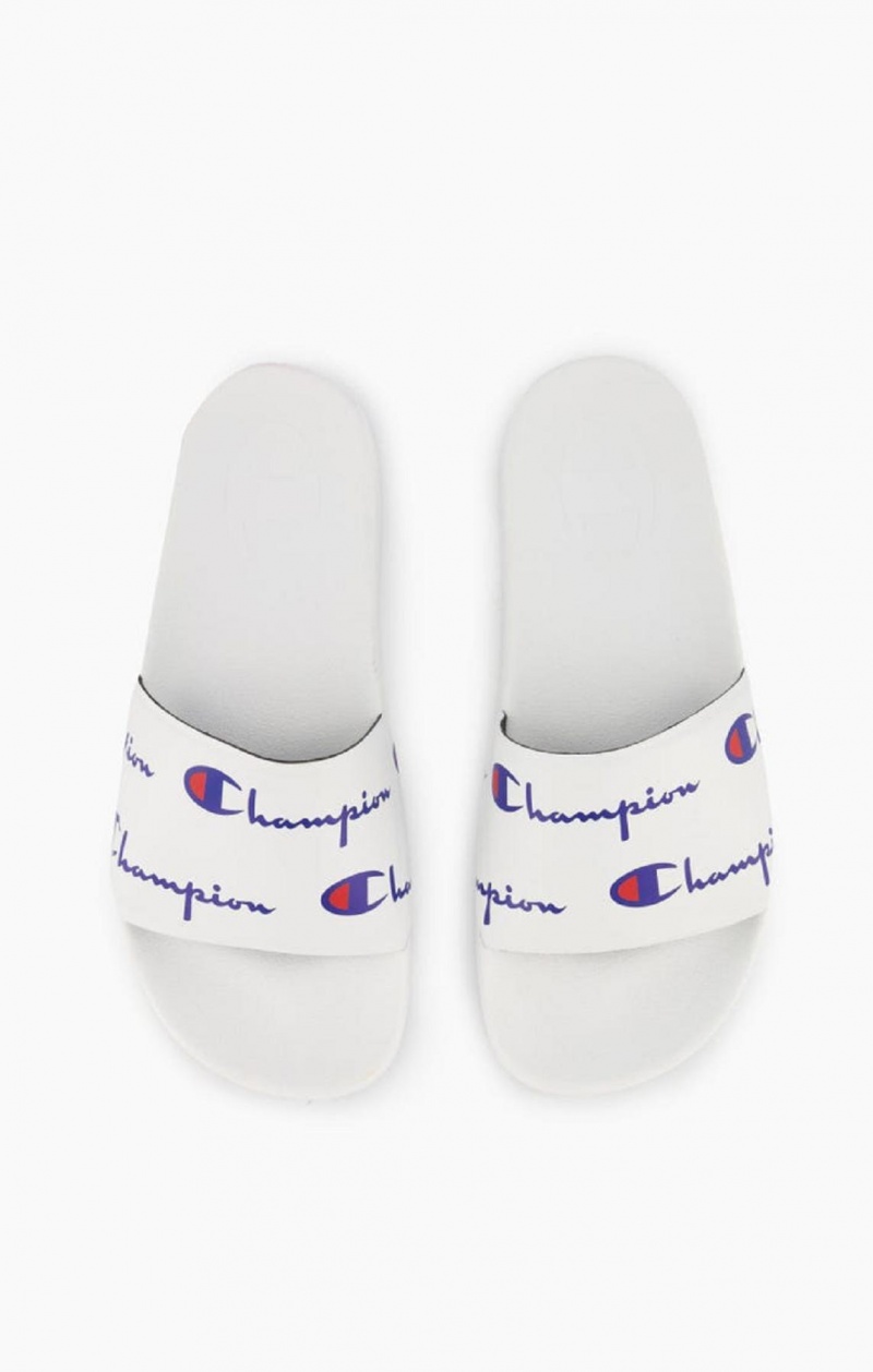 Dámské Nazouváky Champion Repeat Script Logo Print Pool Slides Bílé | 5328-NSXEP