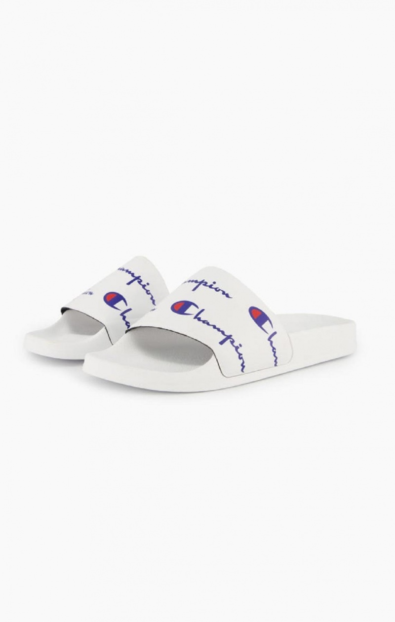 Dámské Nazouváky Champion Repeat Script Logo Print Pool Slides Bílé | 5328-NSXEP