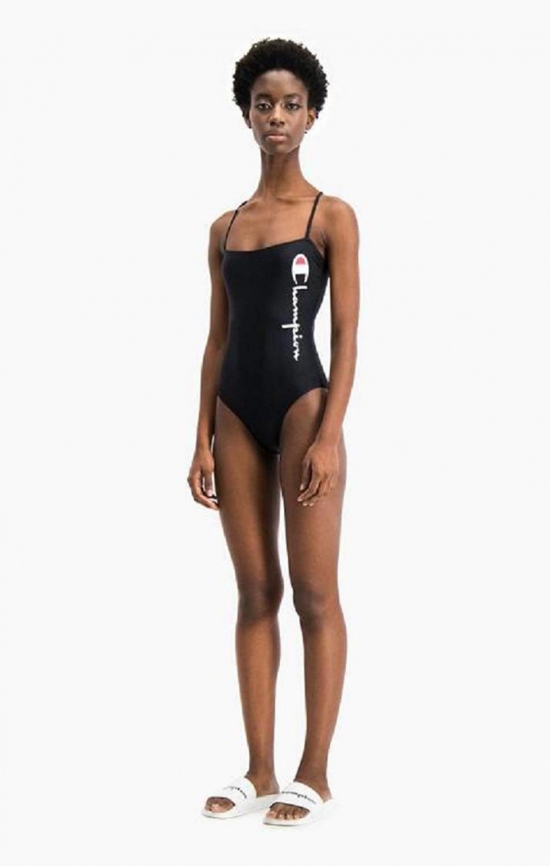 Dámské Plavky Champion Cross Back Large Script Logo Swimsuit Černé | 5241-BKWLM