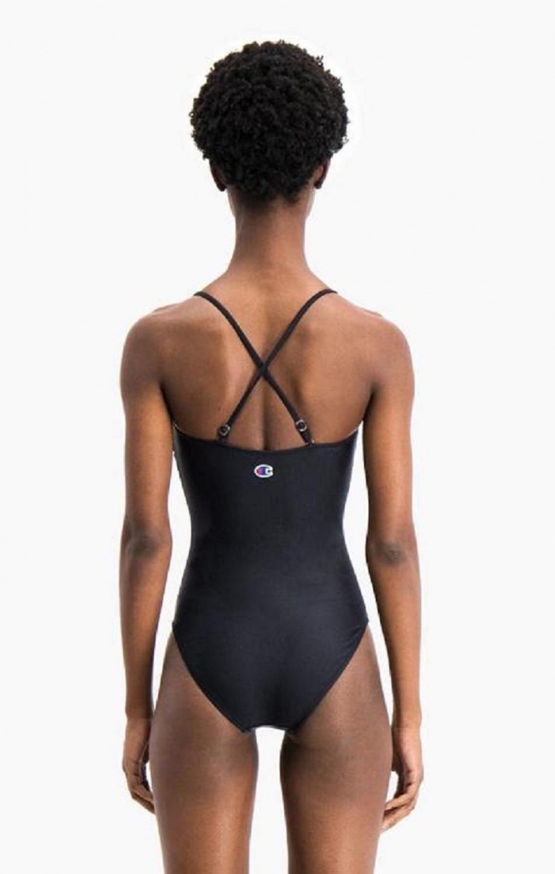 Dámské Plavky Champion Cross Back Large Script Logo Swimsuit Černé | 5241-BKWLM