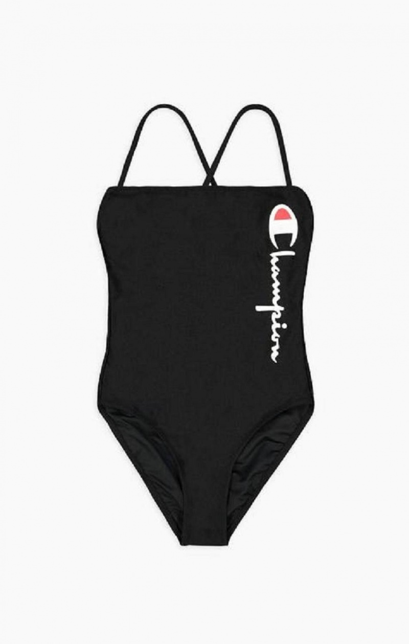 Dámské Plavky Champion Cross Back Large Script Logo Swimsuit Černé | 5241-BKWLM