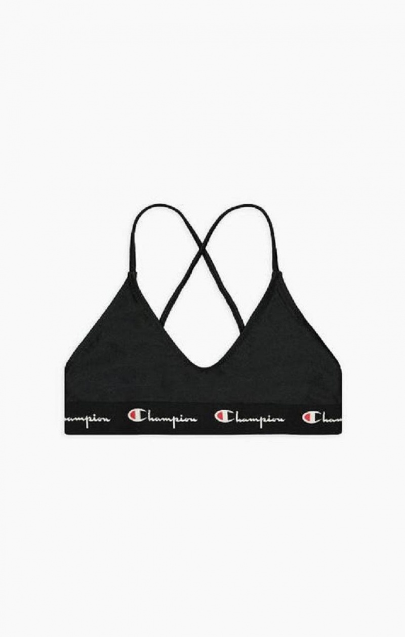 Dámské Plavky Champion Script Logo Trim Scoop Neck Cross Bikiny Top Černé | 2591-JVYLS