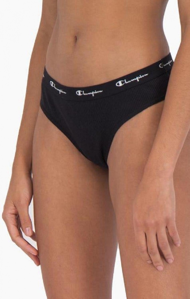 Dámské Plavky Champion Žebrovaný Bavlněné Logo Trim Briefs Černé | 1658-EQTNF