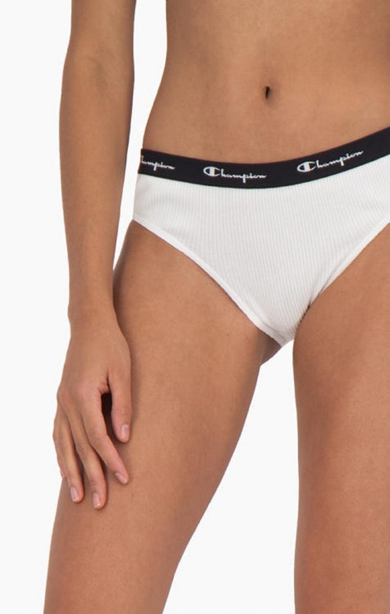 Dámské Plavky Champion Žebrovaný Bavlněné Logo Trim Briefs Bílé | 9263-CBGOP