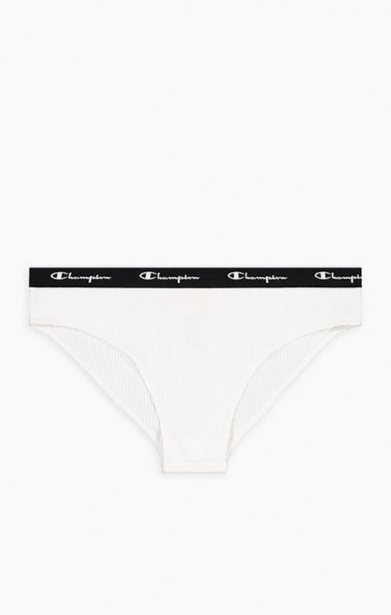 Dámské Plavky Champion Žebrovaný Bavlněné Logo Trim Briefs Bílé | 9263-CBGOP