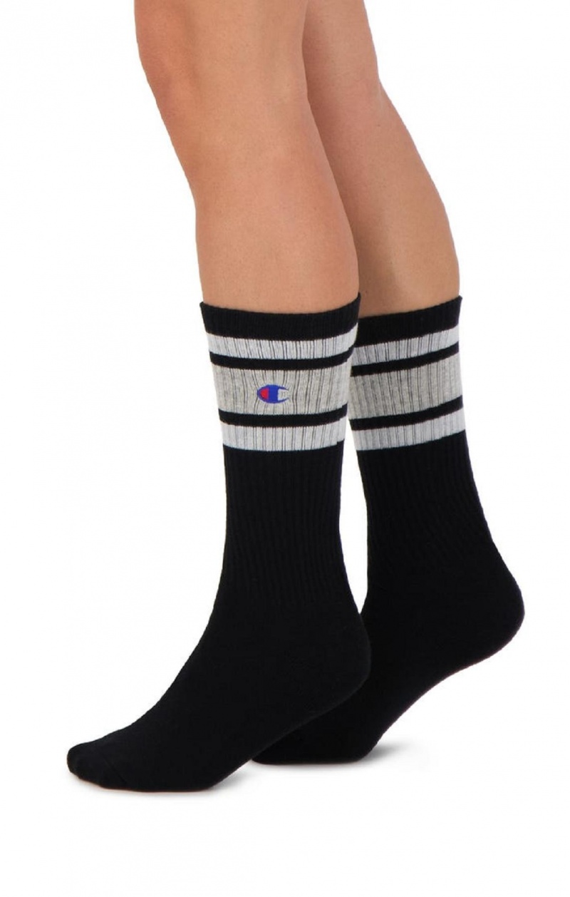 Dámské Ponožky Champion Stripe Žebrovaný Crew Socks Černé Šedé | 6087-SVWJA