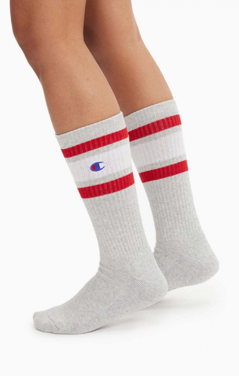 Dámské Ponožky Champion Stripe Žebrovaný Crew Socks Světle Šedé | 4953-NZHOB