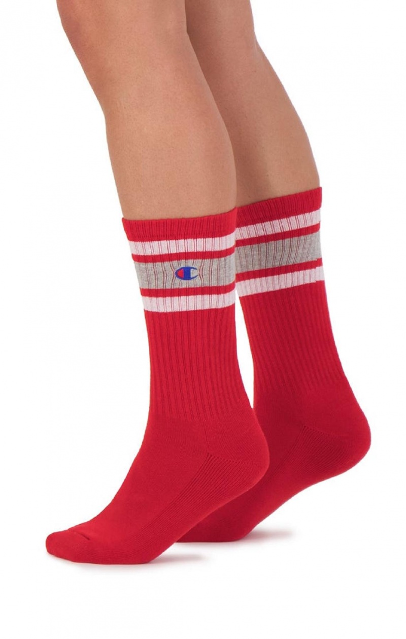 Dámské Ponožky Champion Stripe Žebrovaný Crew Socks Červené | 6038-MVFEW