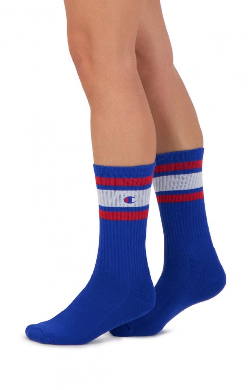 Dámské Ponožky Champion Stripe Žebrovaný Crew Socks Blankyt | 9503-FICUS