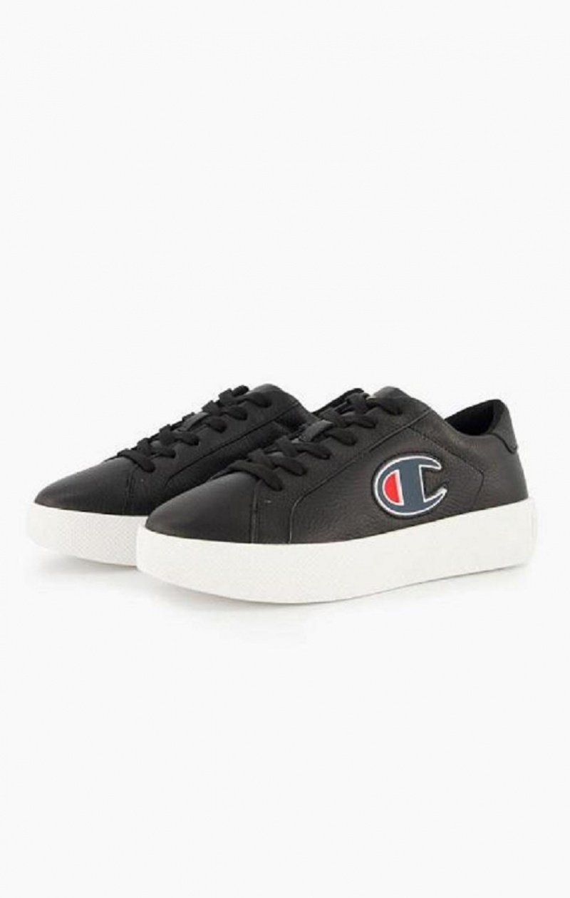 Dámské Sportovní Boty Champion C Logo Textured Læder Platformy Trainers Černé | 8725-HTGRF