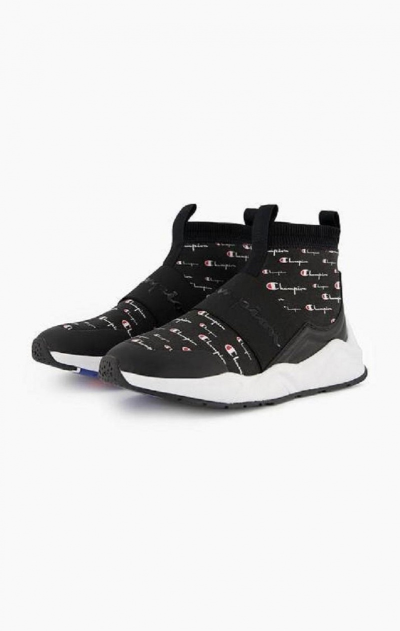 Dámské Sportovní Boty Champion Rally Script Logo Sock Runner Trainers Černé | 4823-TRVLZ