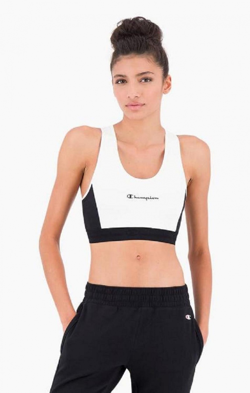 Dámské Sportovní Podprsenka Champion Embossed Logo Tape Sports Bra Bílé | 9602-JTNSK