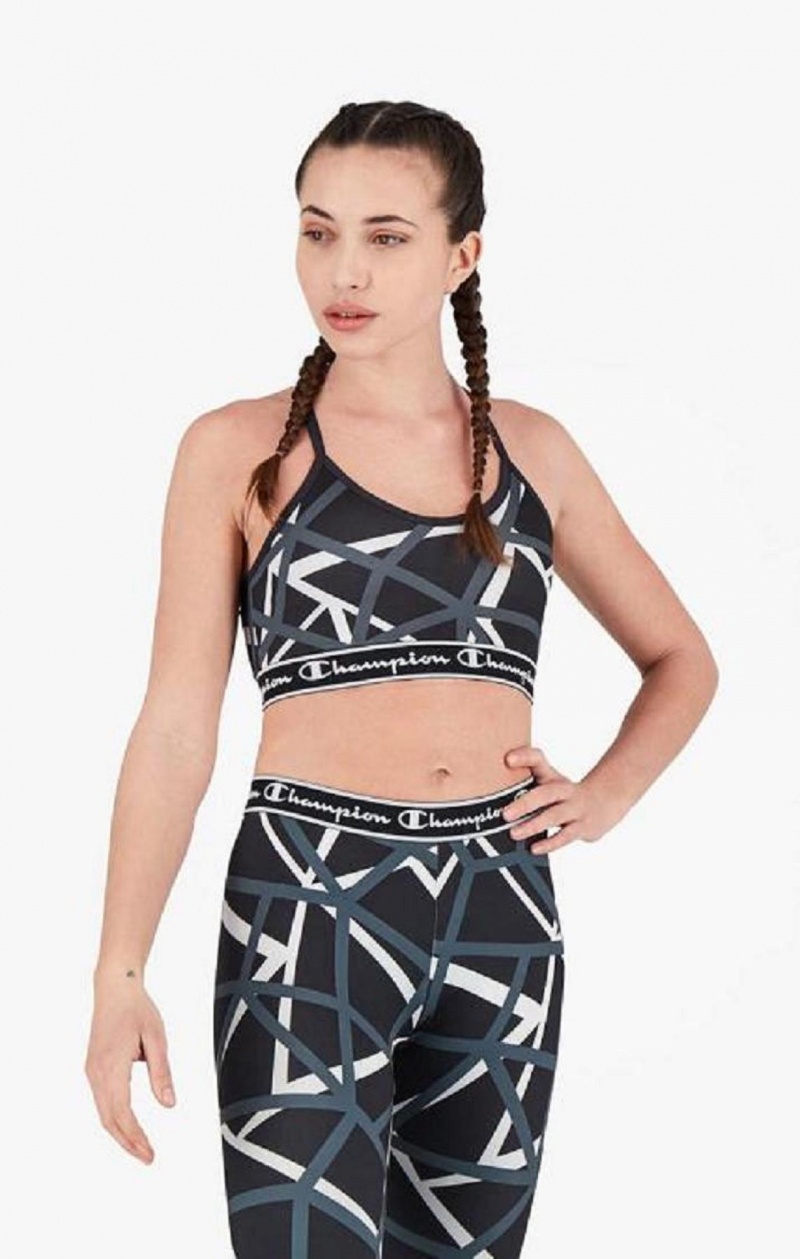 Dámské Sportovní Podprsenka Champion Geometric Print Sports Bra Černé | 4891-TCNRF