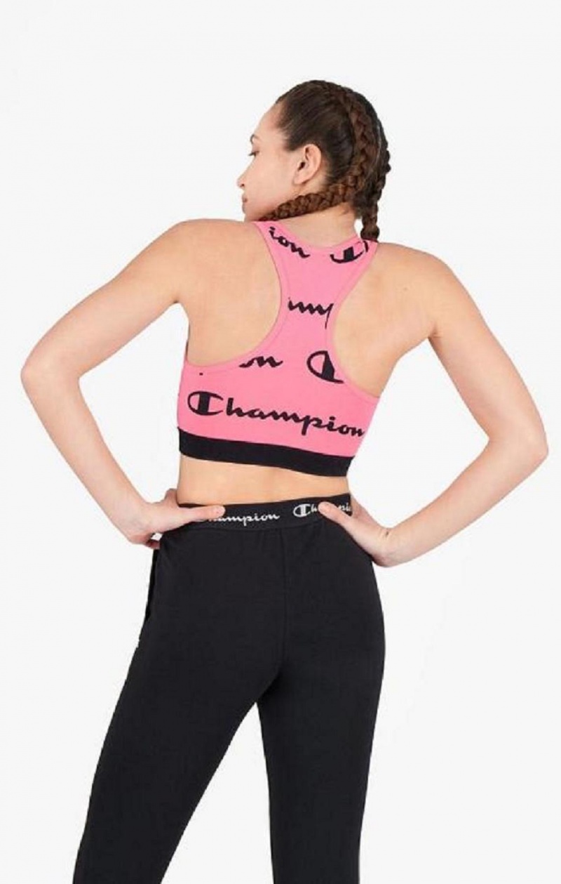 Dámské Sportovní Podprsenka Champion Script Logo Print Racer Back Sports Bra Fuchsie | 8247-OFTXR