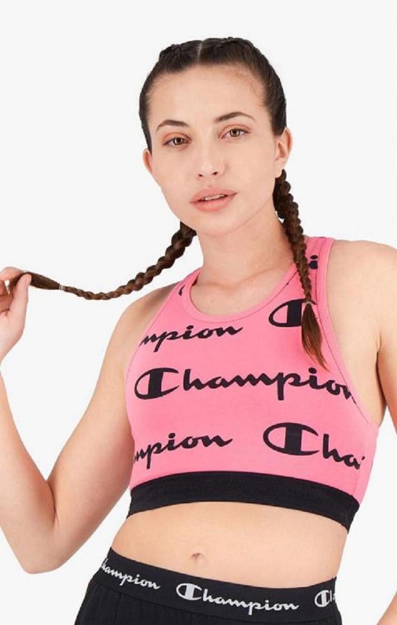 Dámské Sportovní Podprsenka Champion Script Logo Print Racer Back Sports Bra Fuchsie | 8247-OFTXR