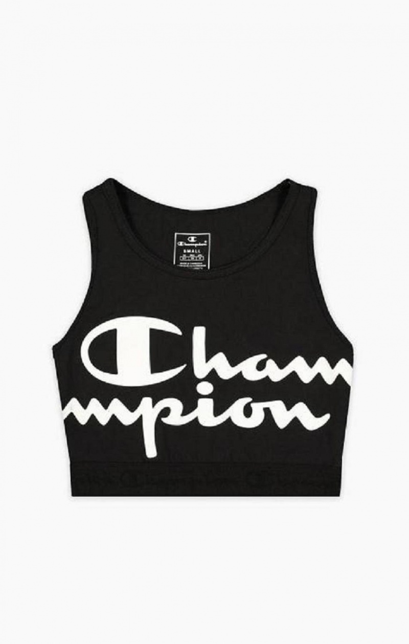 Dámské Sportovní Podprsenka Champion Script Logo Print Racer Back Sports Bra Černé | 3051-ZICTJ