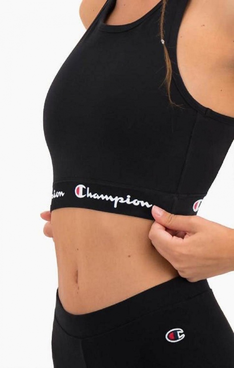 Dámské Sportovní Podprsenka Champion Script Logo Pasem Racer Back Sports Bra Černé | 1706-VUCHG