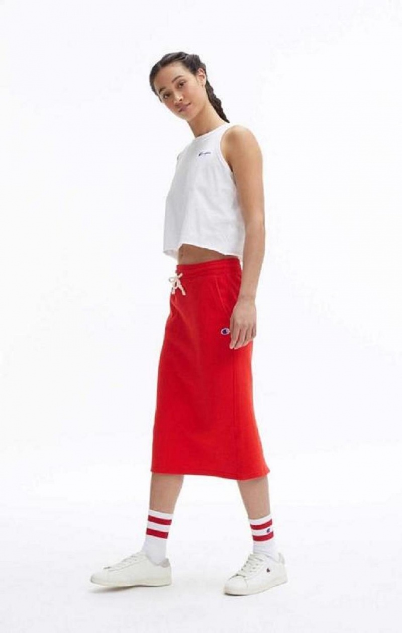 Dámské Sukně Champion Split Back Reverse Weave Midi Skirt Červené | 5608-ZLWCD